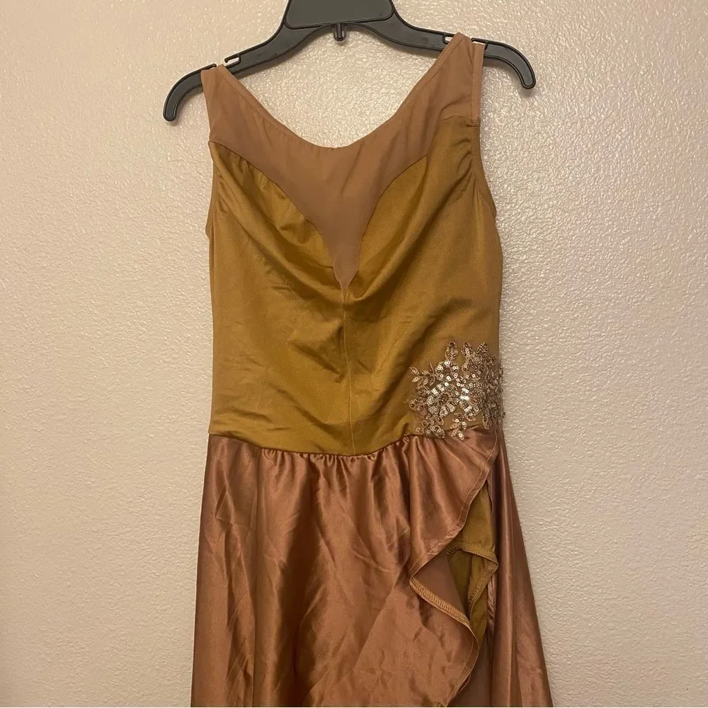 WEISSMAN Dance costume gold copper orange maxi dress Chasing Cars 13094 LA adult